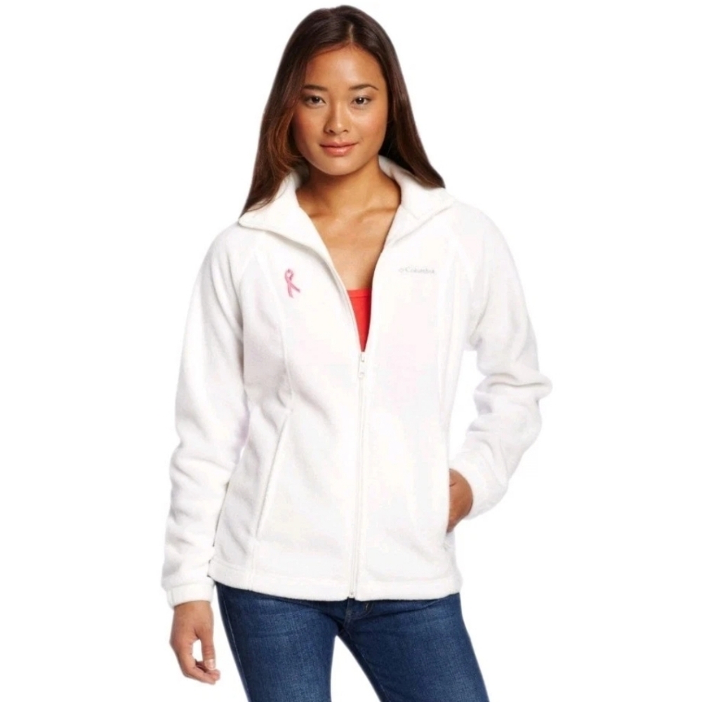 Columbia Softshell Breast Cancer Omni Shield Fleece Lined Cream Jacket M